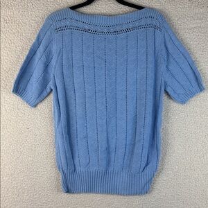 Unbranded Womens Blue Pointelle Knit Short Sleeve Boat Neck Sweater M MEDIUM